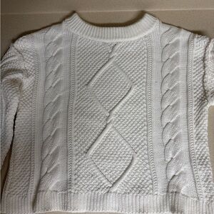 Quince Ivory Cable Knit Cropped Sweater